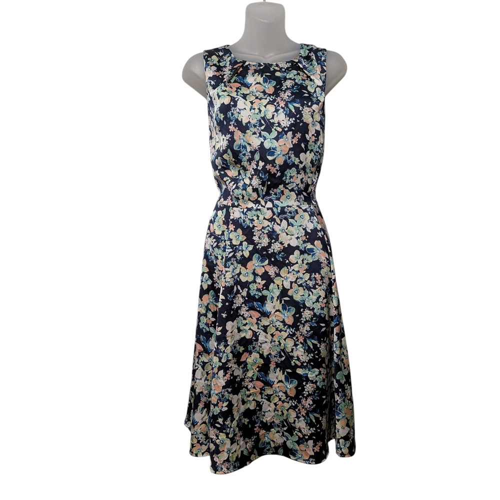Eva Mendes New York & Company Size 10 Floral Silky Zip Up Fit Flare Spring Dress